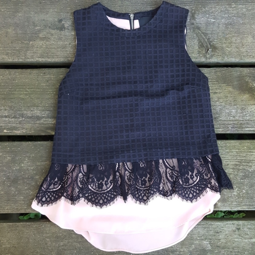 Black and Pink Lace Detail Halter Top